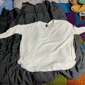 Boyfriend v neck  white long sleeve top